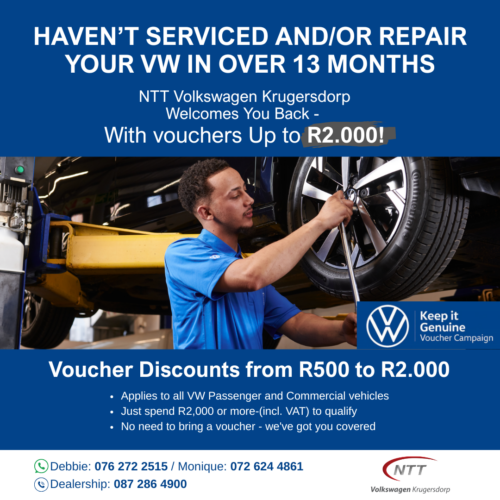 HAVEN’T SERVICED AND/OR REPAIR YOUR VW IN OVER 13 MONTHS? image from NTT Volkswagen Krugersdorp