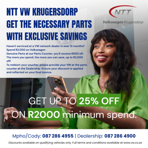 GET UP TO 25% OFF ON R2000 minimum spend. image from NTT Volkswagen Krugersdorp